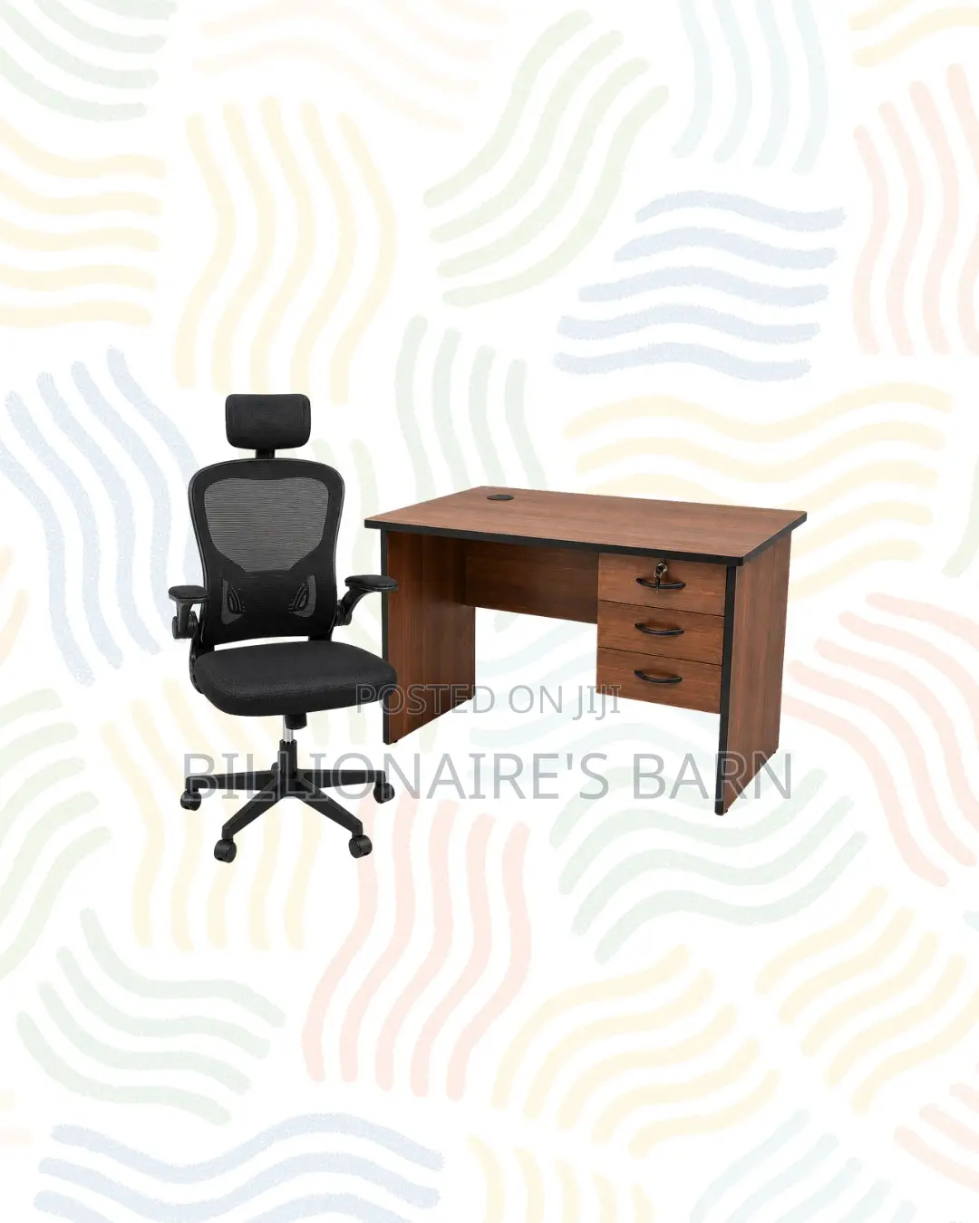 Compact 1m Desk Black Flip-Up Arms Ergonomic Chair for Focused Work