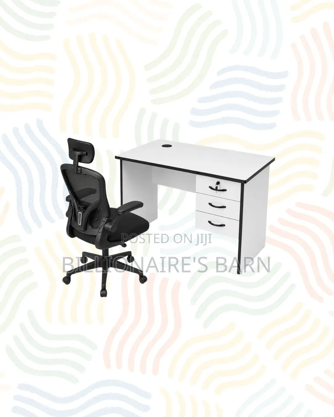 Compact 1m Desk _ Black Flip-Up Arms Ergonomic Chair for Office Tasks