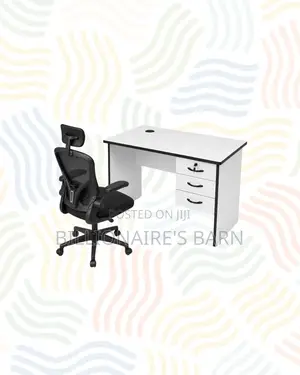 Compact 1m Desk _ Black Flip-Up Arms Ergonomic Chair for Office Tasks