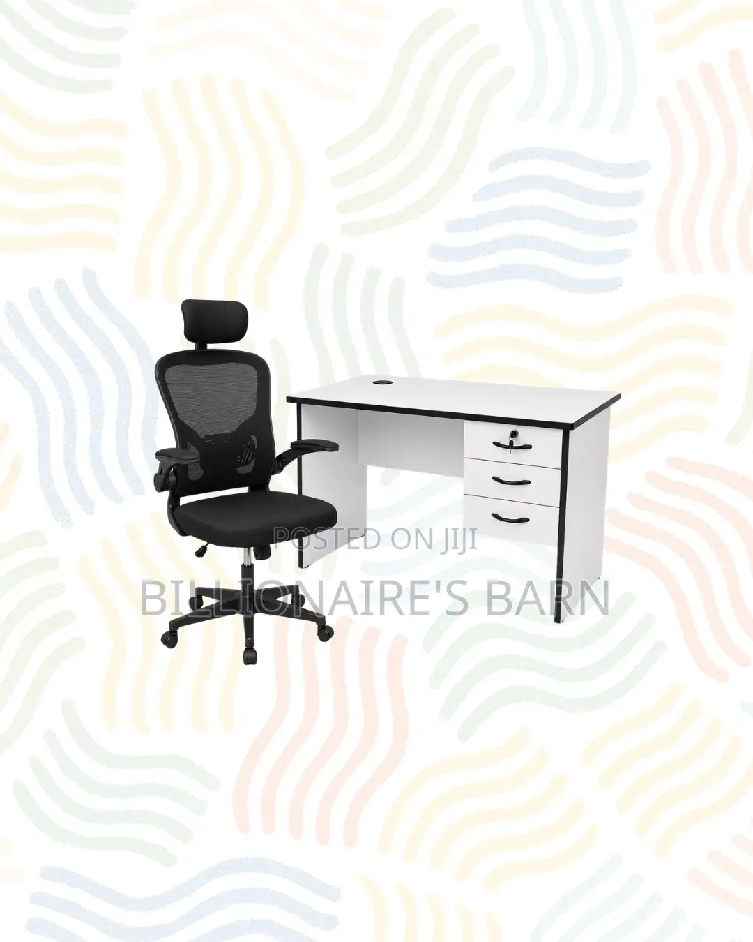 Compact 1m Desk _ Black Flip-Up Arms Ergonomic Chair for Office Tasks