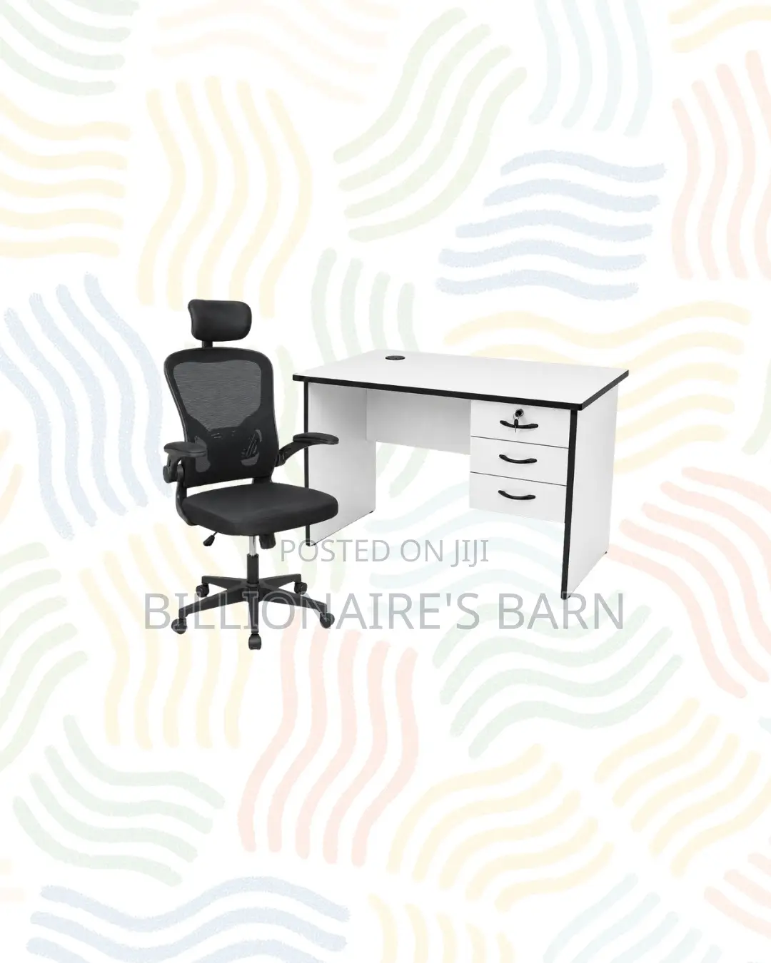 Compact 1m Desk _ Black Flip-Up Arms Ergonomic Chair for Office Tasks