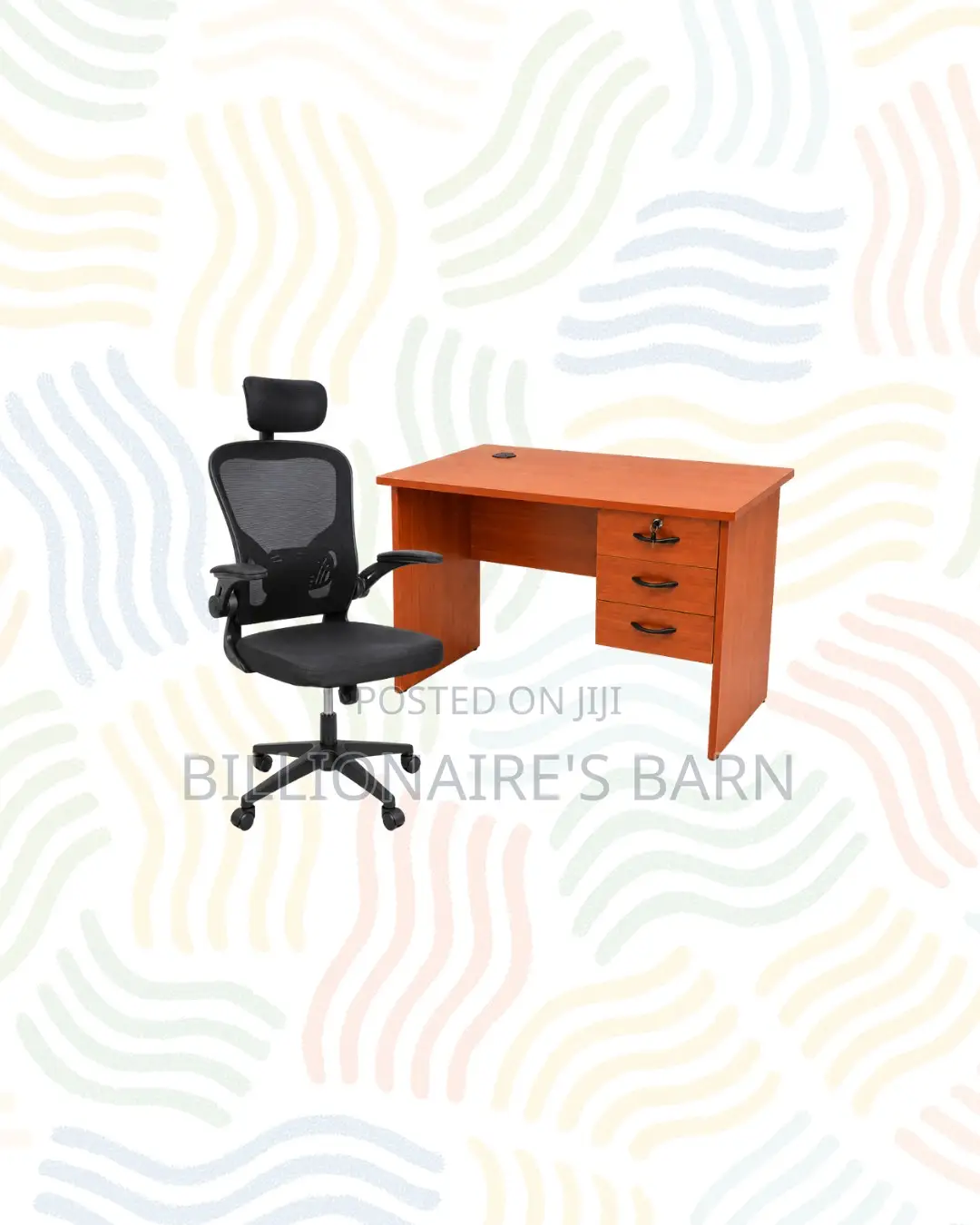 Compact 1m Desk and Black Flip-Up Arms Ergonomic Chair for Home Office