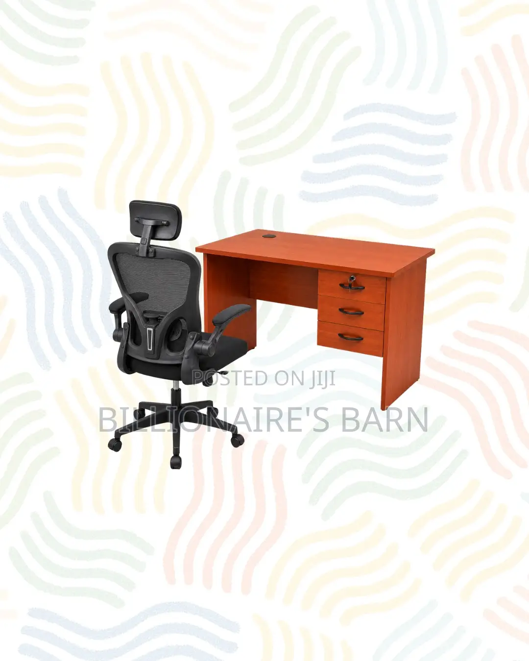 Compact 1m Desk and Black Flip-Up Arms Ergonomic Chair for Home Office