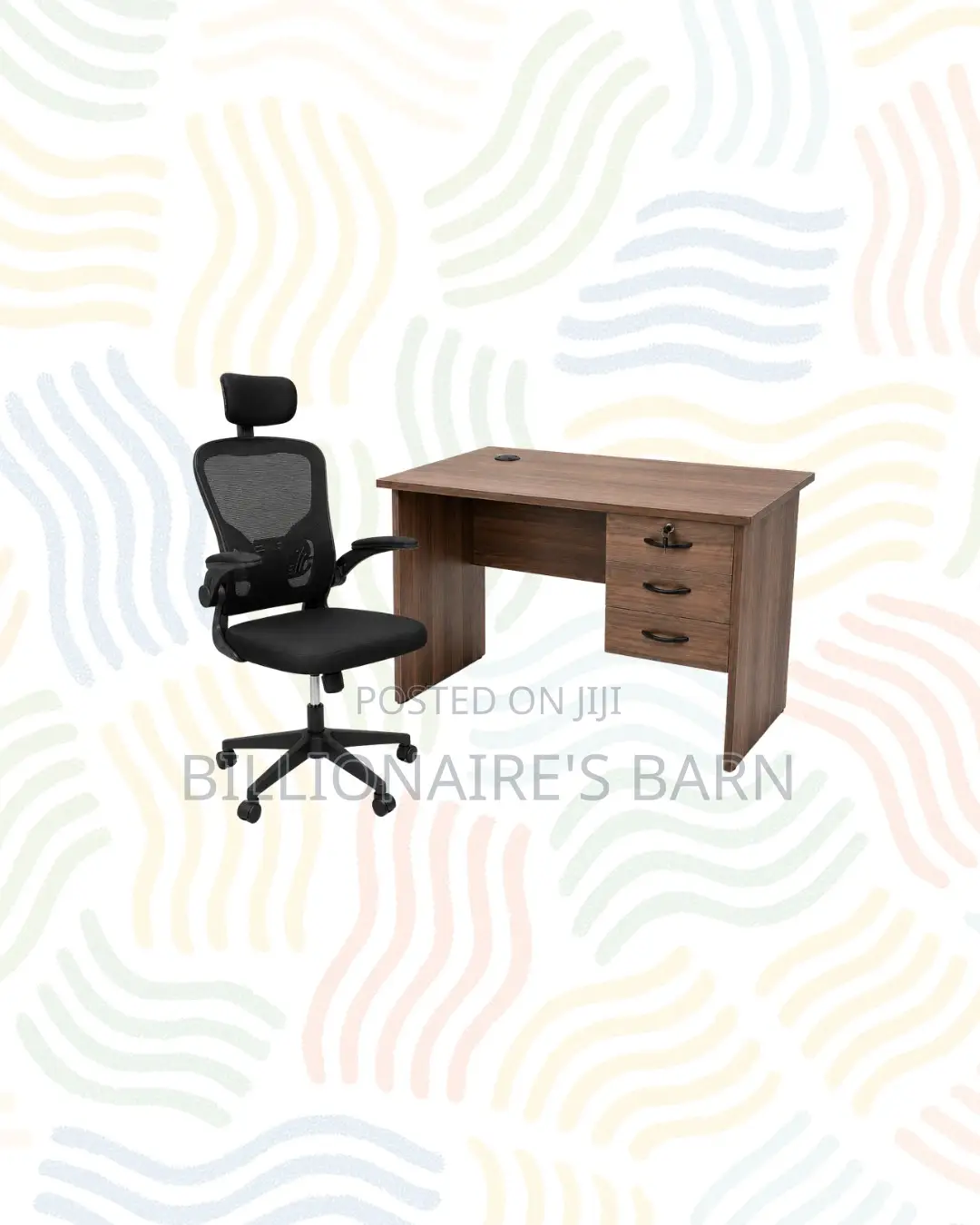 Compact 1m Desk Black Flip-Up Arms Ergonomic Chair for Productivity