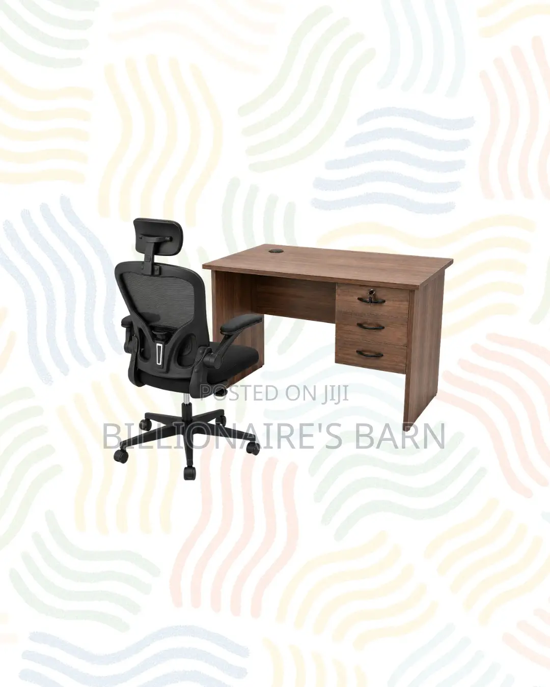Compact 1m Desk Black Flip-Up Arms Ergonomic Chair for Productivity