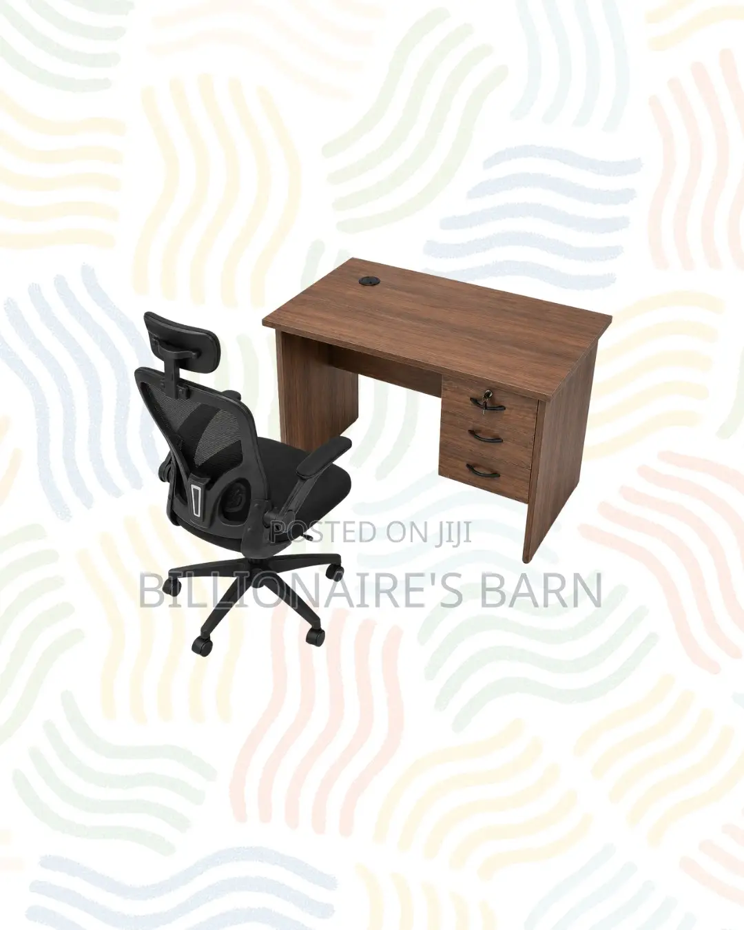 Compact 1m Desk Black Flip-Up Arms Ergonomic Chair for Productivity