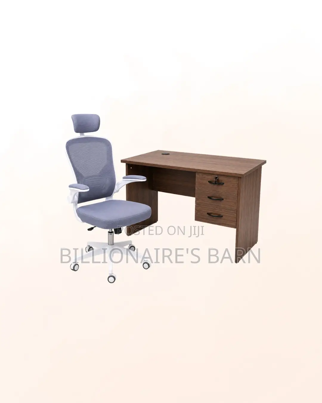 Compact 1m Desk White Flip-Up Arms Ergonomic Chair for Office Tasks