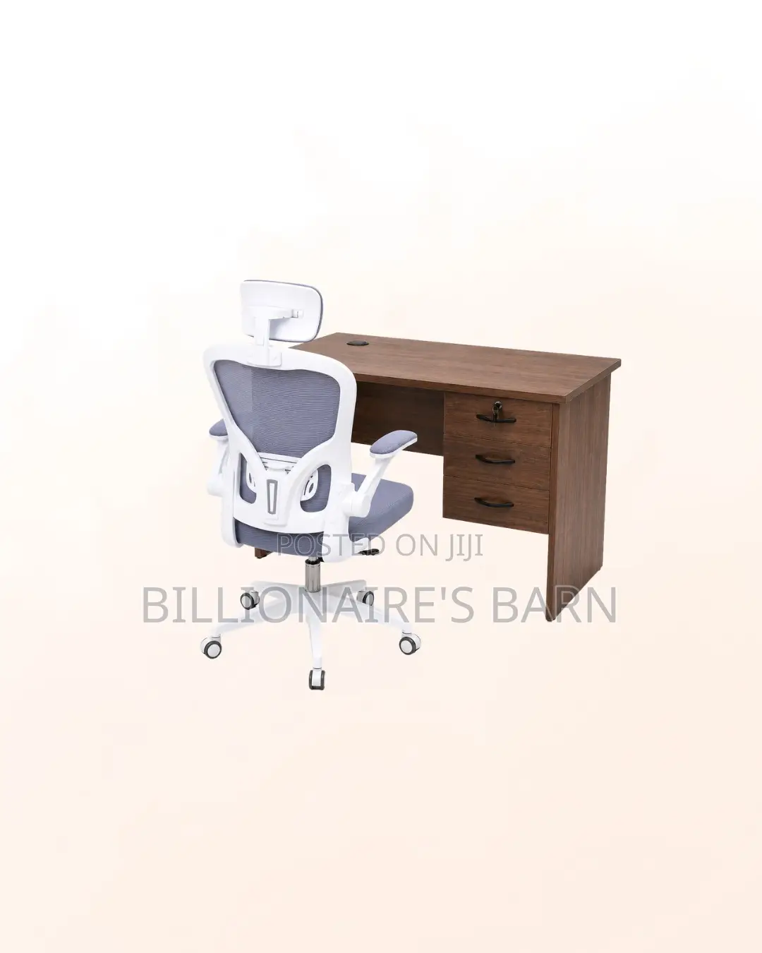Compact 1m Desk White Flip-Up Arms Ergonomic Chair for Office Tasks