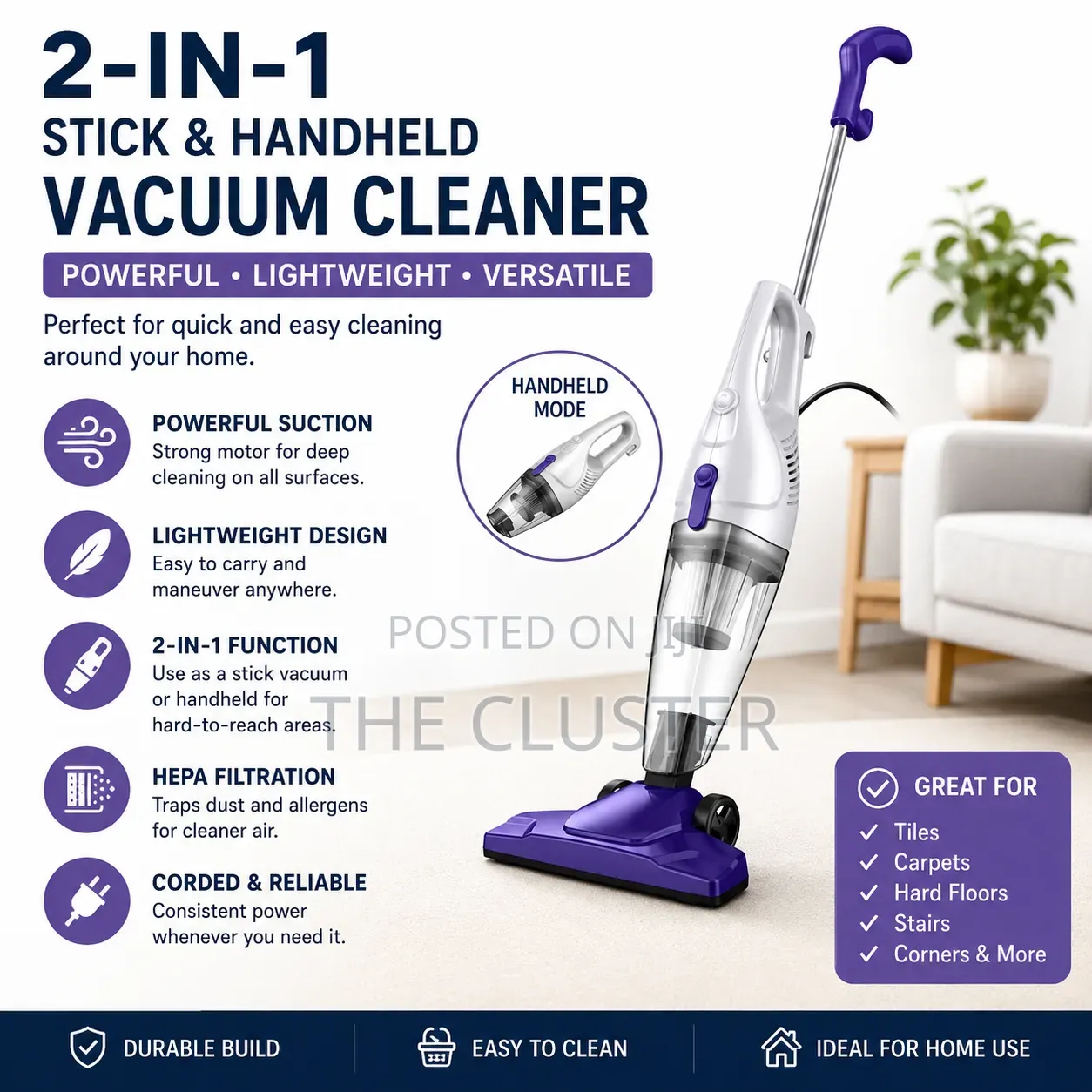 2 in 1 Electric Hand Held Wet and Dry Carpet Vacuum Cleaner