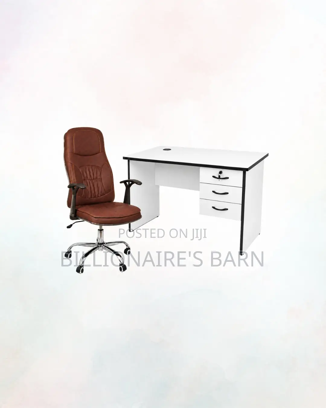 Compact 1m Desk and Brown Executive Leather Chair for Better Workdays