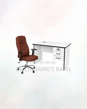 Compact 1m Desk and Brown Executive Leather Chair for Better Workdays