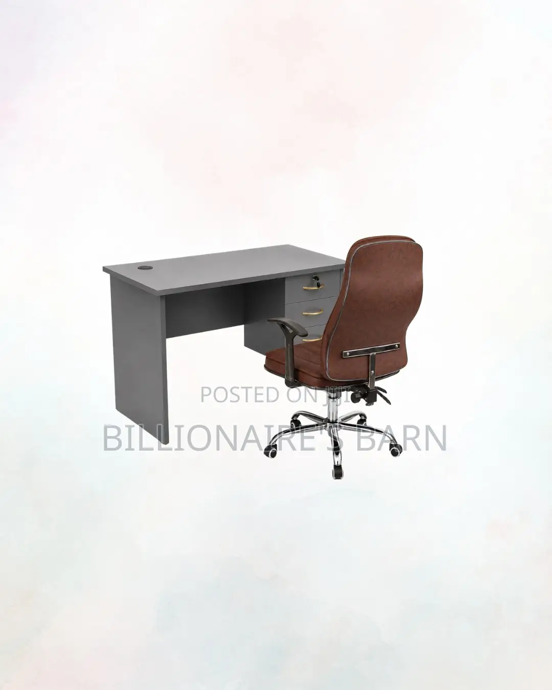 Compact 1m Desk and Brown Executive Leather Chair for Focused Work
