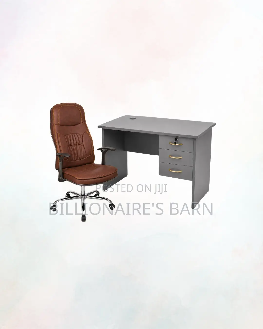 Compact 1m Desk and Brown Executive Leather Chair for Focused Work