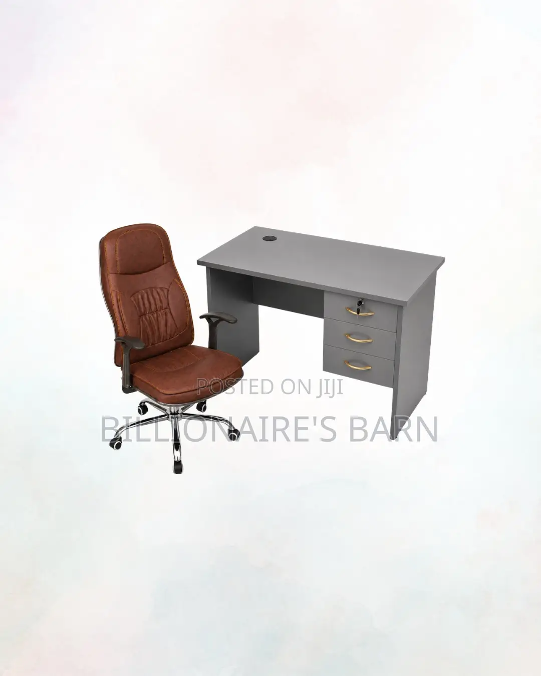 Compact 1m Desk and Brown Executive Leather Chair for Focused Work