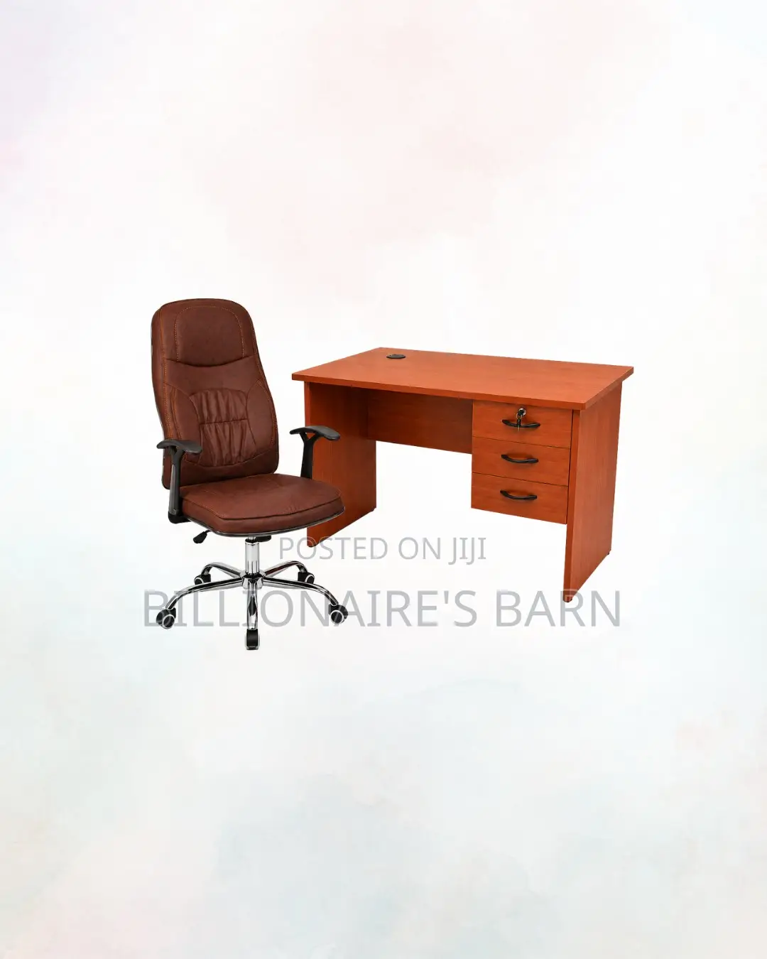 Compact 1m Desk and Brown Executive Leather Chair for Office Tasks