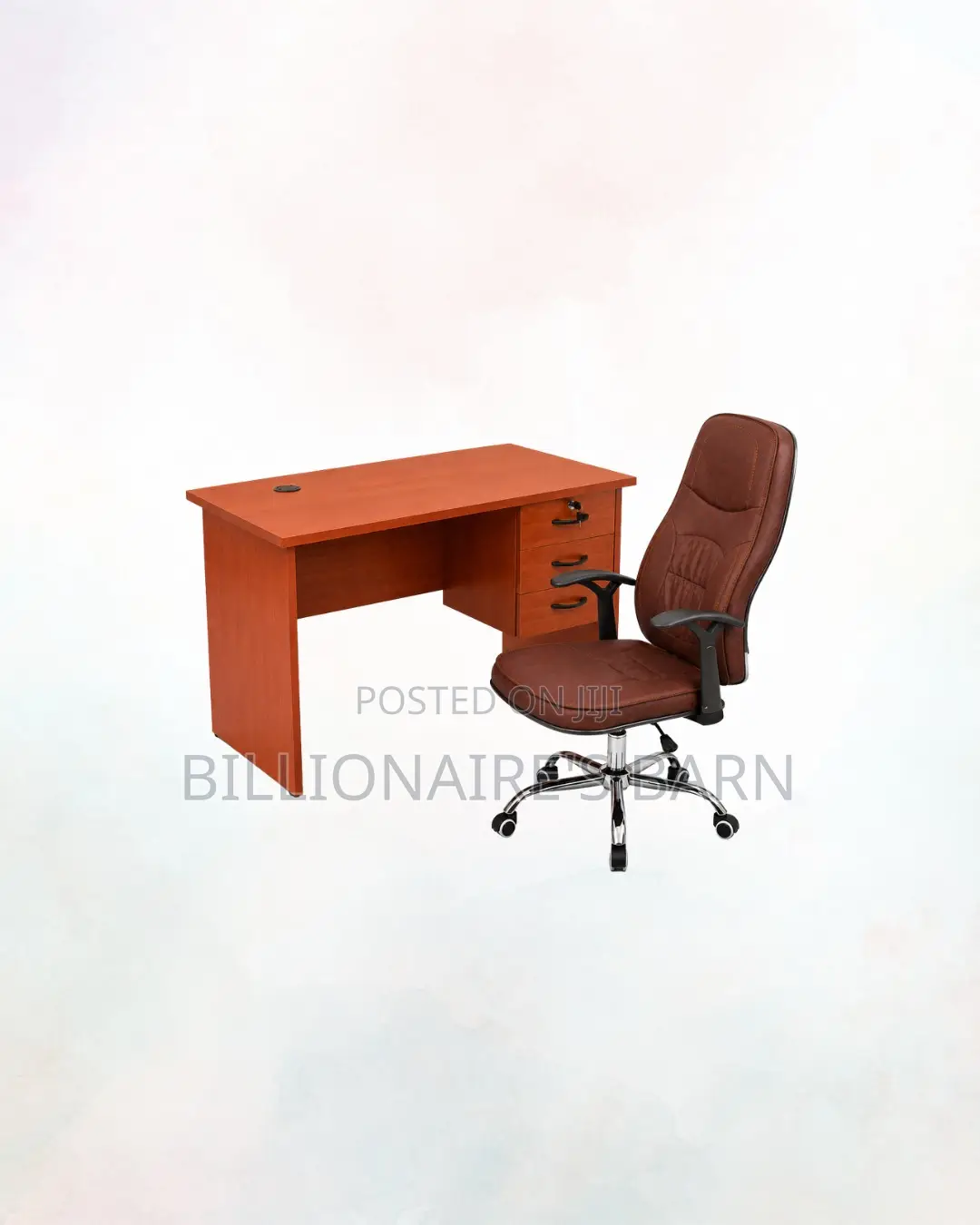 Compact 1m Desk and Brown Executive Leather Chair for Office Tasks