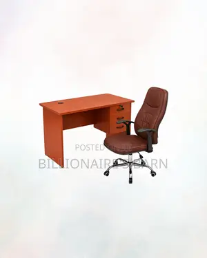 Compact 1m Desk and Brown Executive Leather Chair for Office Tasks