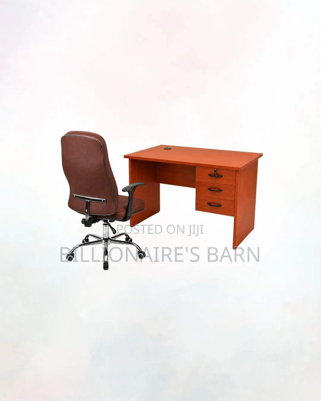Compact 1m Desk and Brown Executive Leather Chair for Office Tasks
