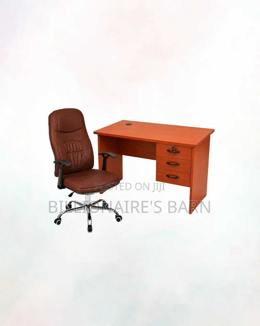 Compact 1m Desk and Brown Executive Leather Chair for Office Tasks