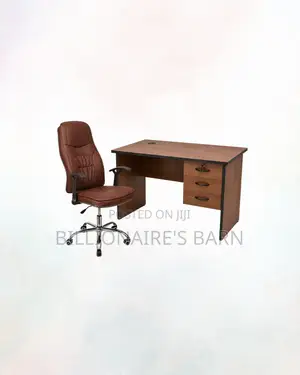 Compact 1m Desk and Brown Executive Leather Chair for Home Office