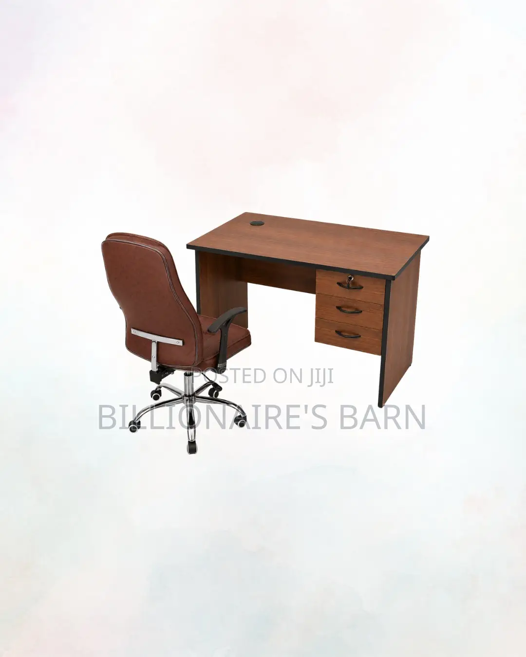 Compact 1m Desk and Brown Executive Leather Chair for Home Office