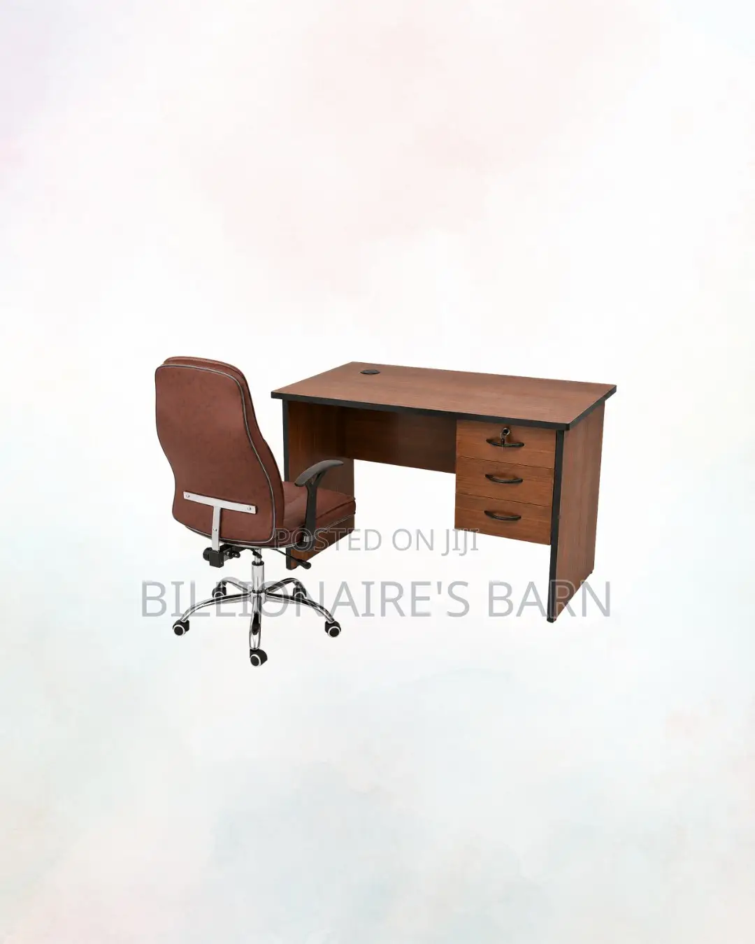 Compact 1m Desk and Brown Executive Leather Chair for Home Office