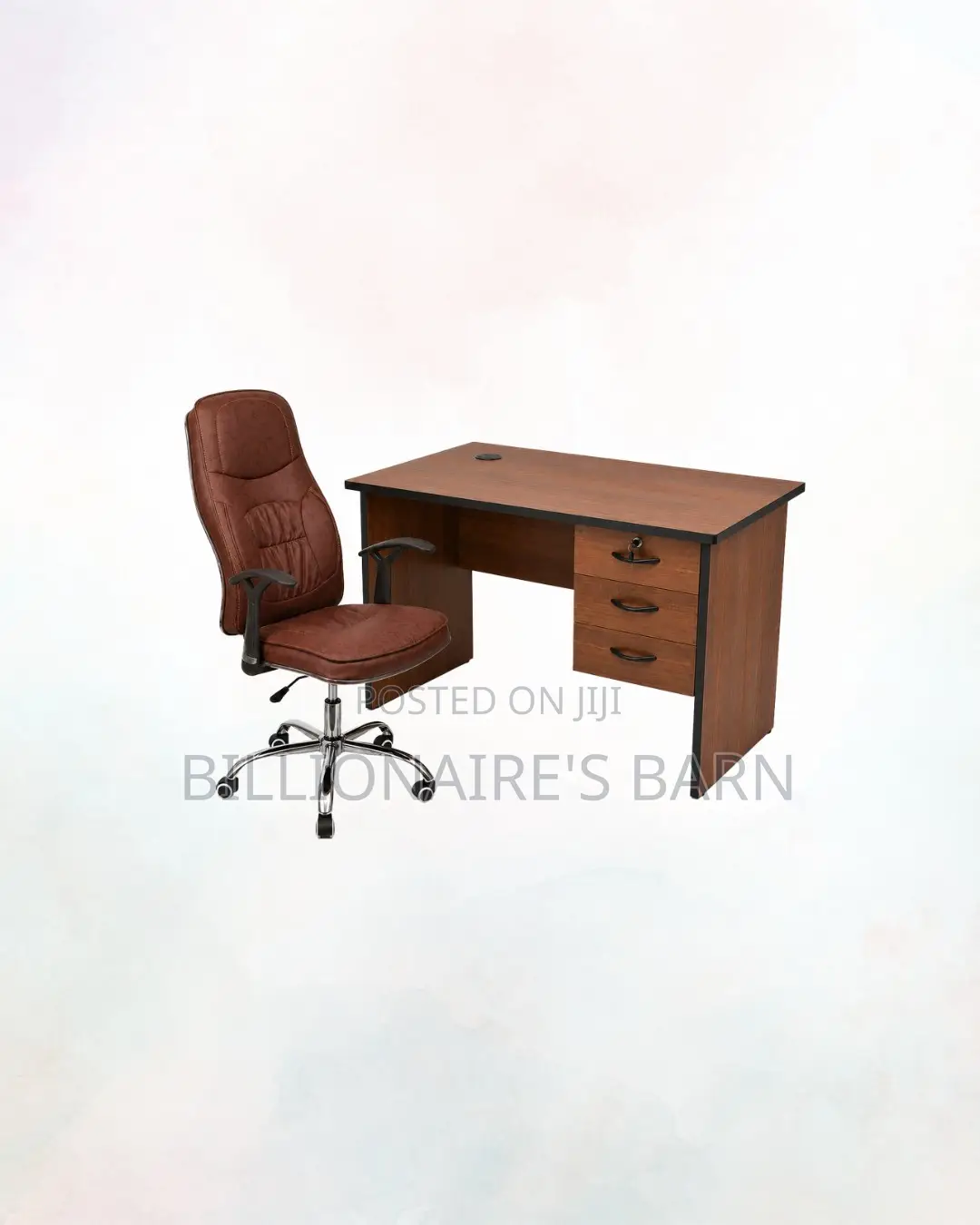 Compact 1m Desk and Brown Executive Leather Chair for Home Office
