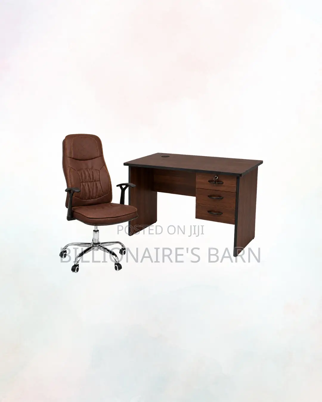 Compact 1m Desk Brown Executive Leather Chair for Desk Productivity