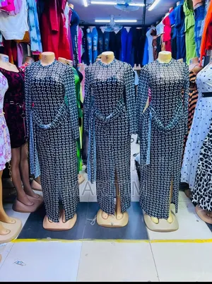 Elegant Sheer Mesh Geometric Print Maxi Dress Set