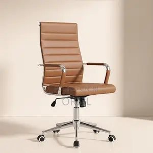 Office Chair : High-Back Brown Leather Staff Chair