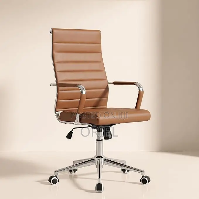 Office Chair : High-Back Brown Leather Staff Chair
