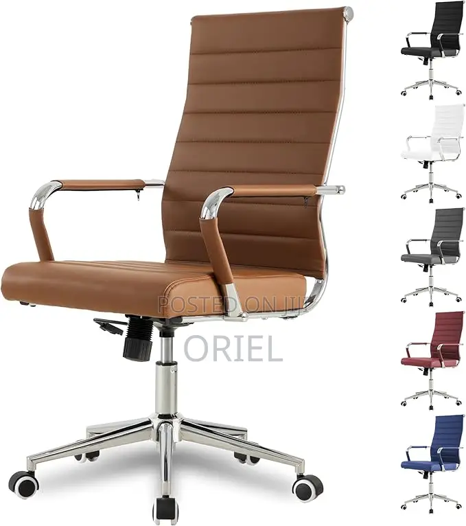 Office Chair : High-Back Brown Leather Staff Chair