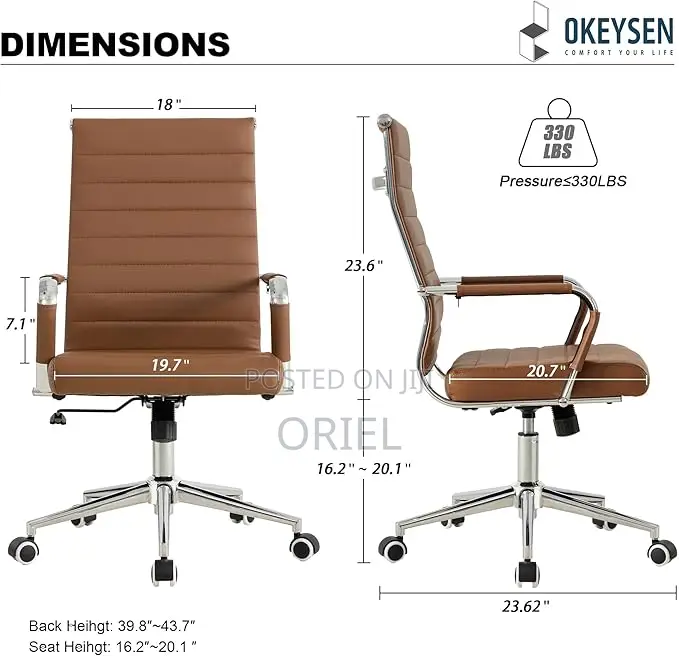 Office Chair : High-Back Brown Leather Staff Chair