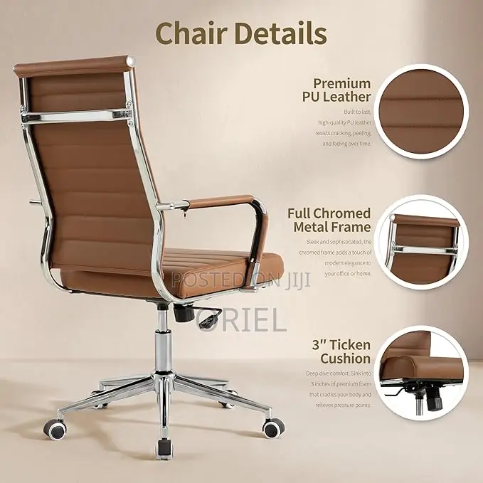 Office Chair : High-Back Brown Leather Staff Chair
