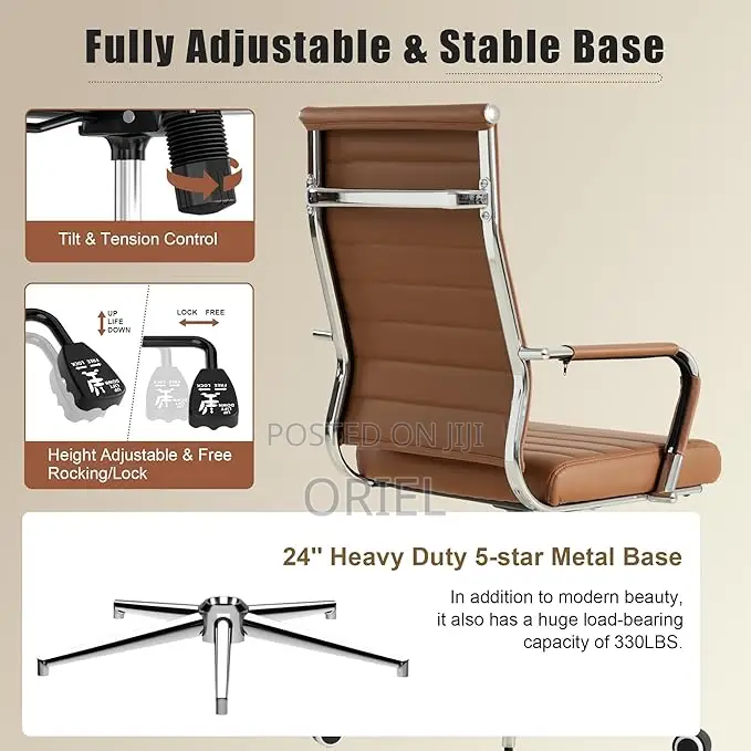 Office Chair : High-Back Brown Leather Staff Chair