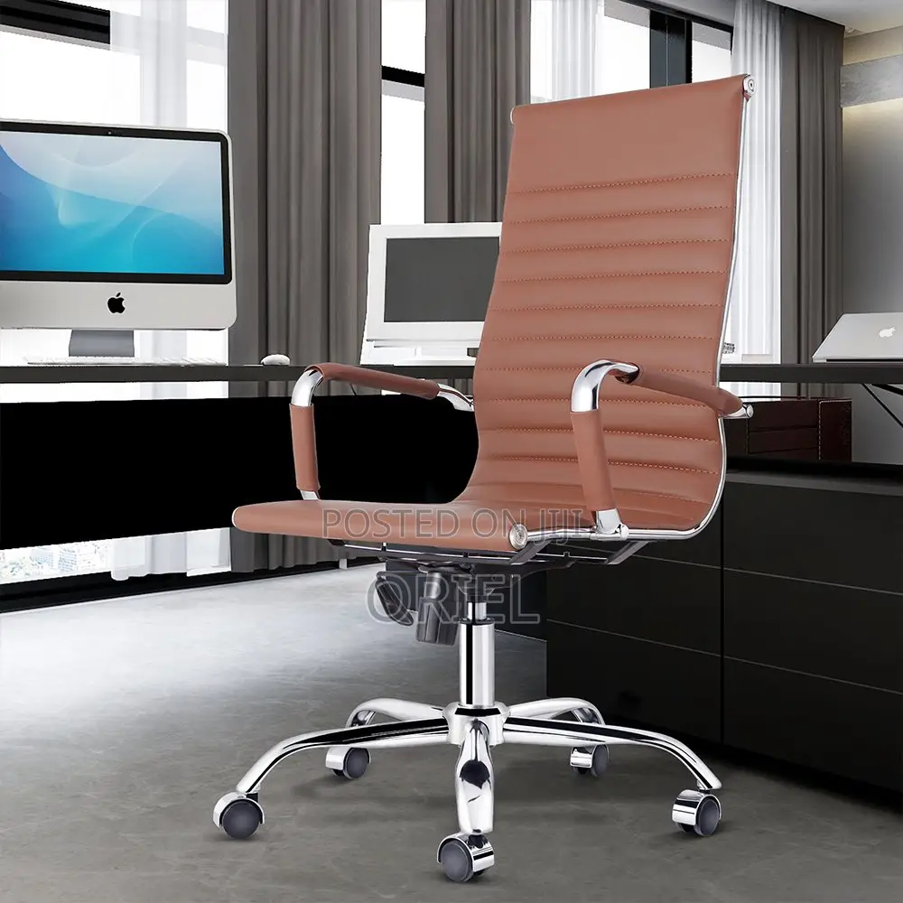 Office Chair : High-Back Brown Leather Staff Chair