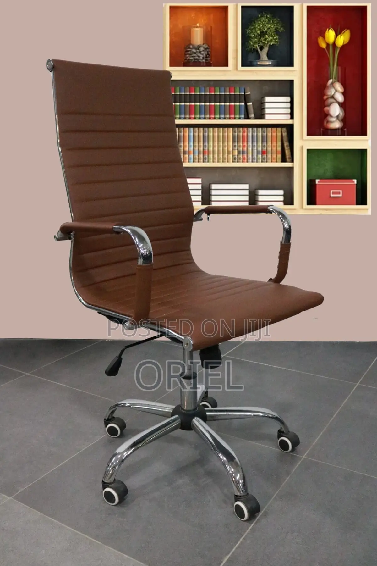 Office Chair : High-Back Brown Leather Staff Chair