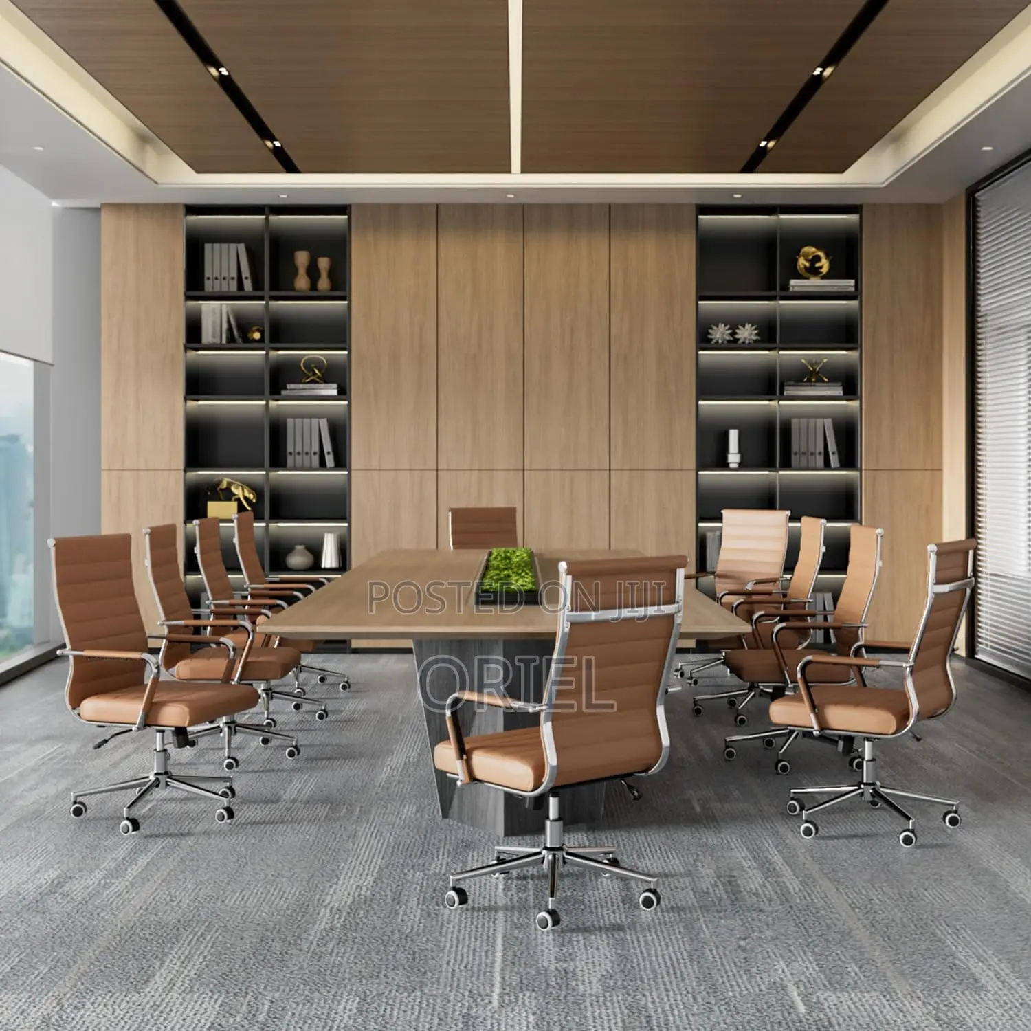 Office Chair : High-Back Brown Leather Staff Chair
