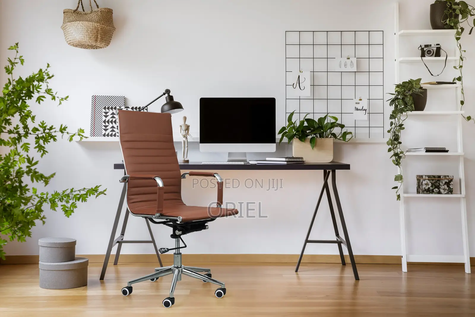 Office Chair : High-Back Brown Leather Staff Chair