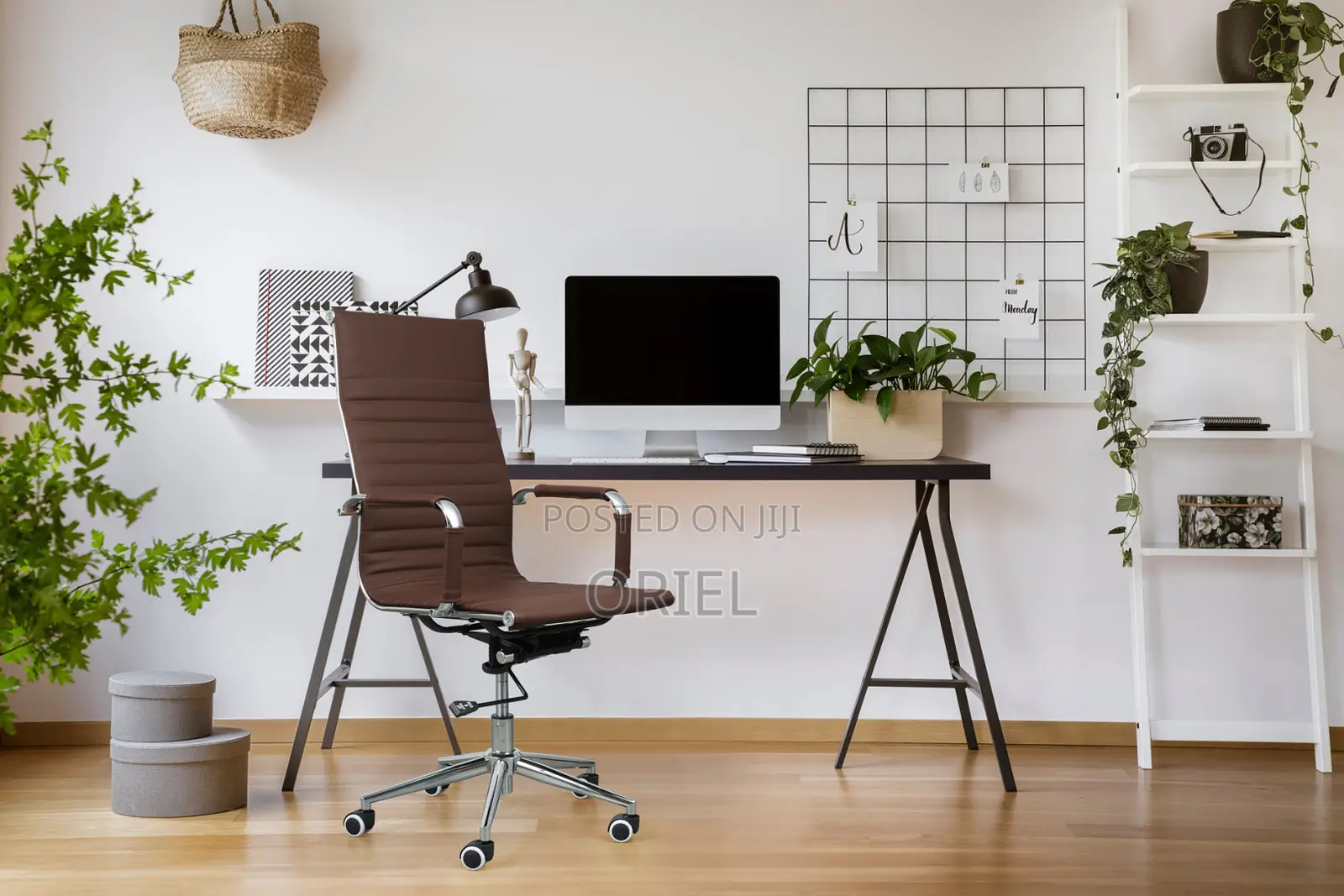 Office Chair : High-Back Brown Leather Staff Chair