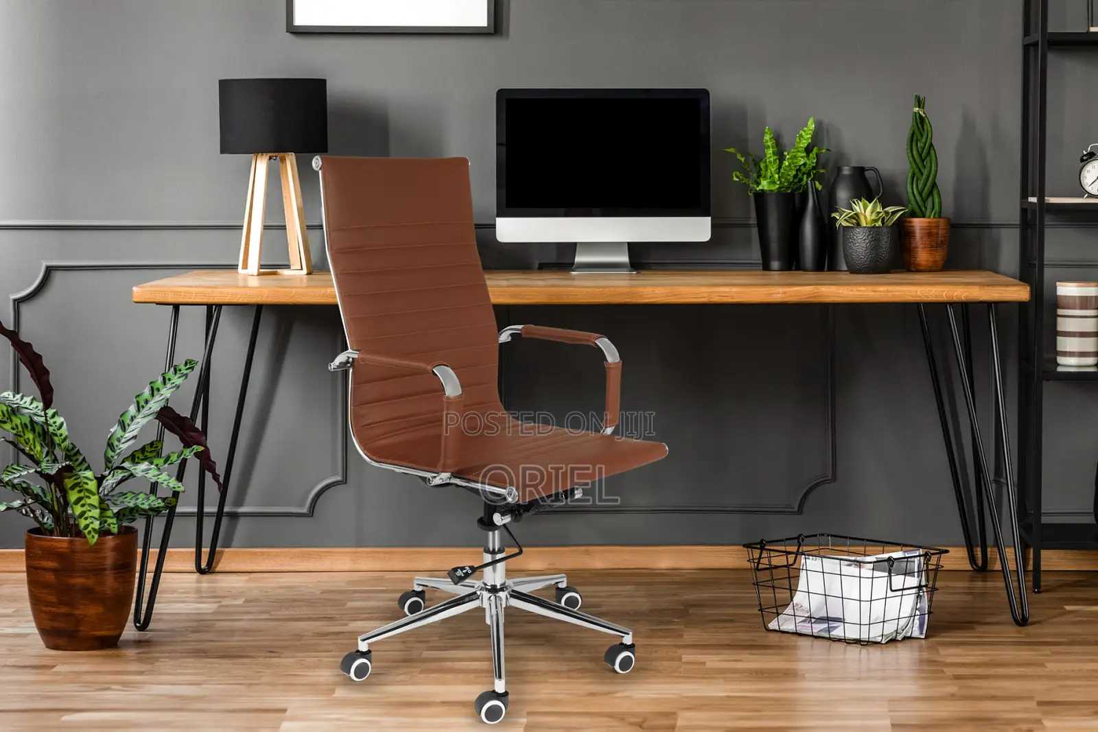 Office Chair : High-Back Brown Leather Staff Chair