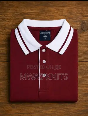 Maroon Collar White Polo T Shirt Fashion Cotton
