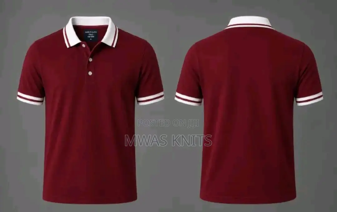 Maroon Collar White Polo T Shirt Fashion Cotton