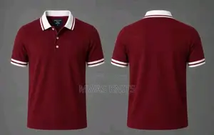 Maroon Collar White Polo T Shirt Fashion Cotton