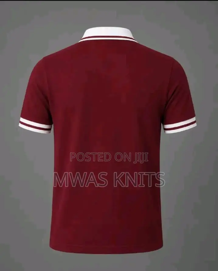 Maroon Collar White Polo T Shirt Fashion Cotton