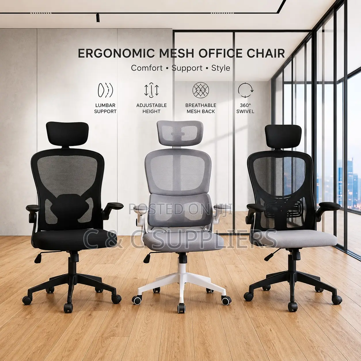 Swivel Ergonomic Black Mesh Seat