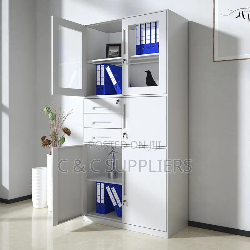 2-Door White Steel Cabinet With Safe