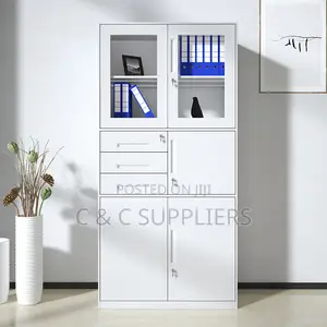 2-Door White Steel Cabinet With Safe