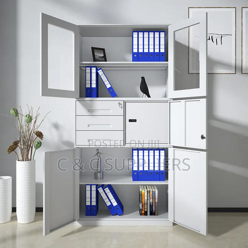 2-Door White Steel Cabinet With Safe