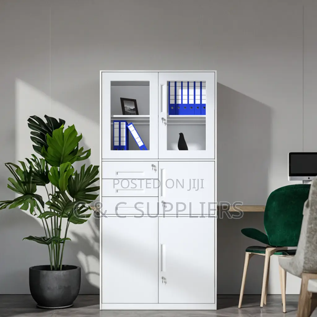 2-Door White Steel Cabinet With Safe